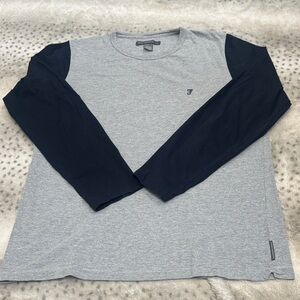 French Connection Gray and Navy Long Sleeve Tee